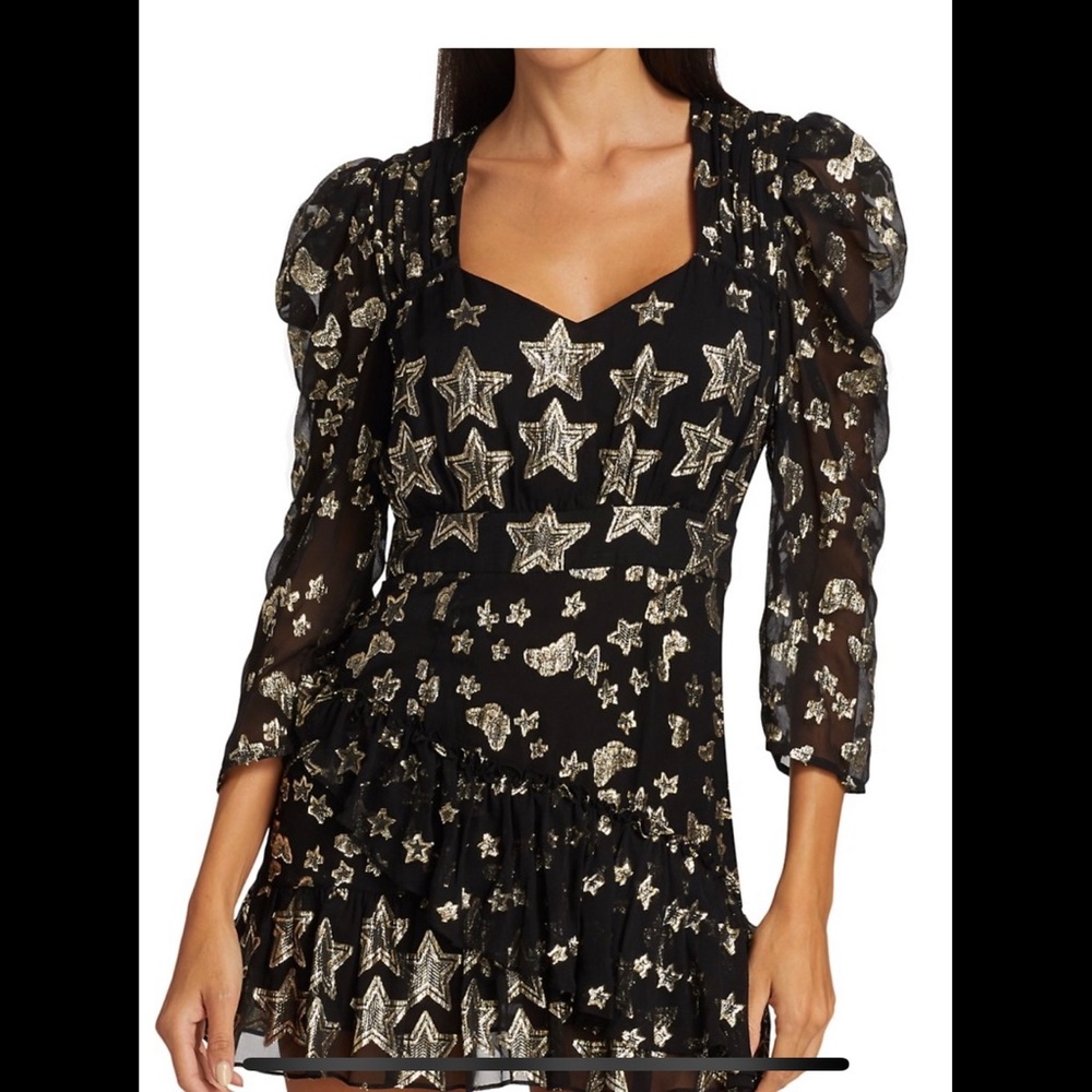 Loveshack Fancy Caden Metallic Star Puff-Sleeve Mini Dress NWT; Size 8